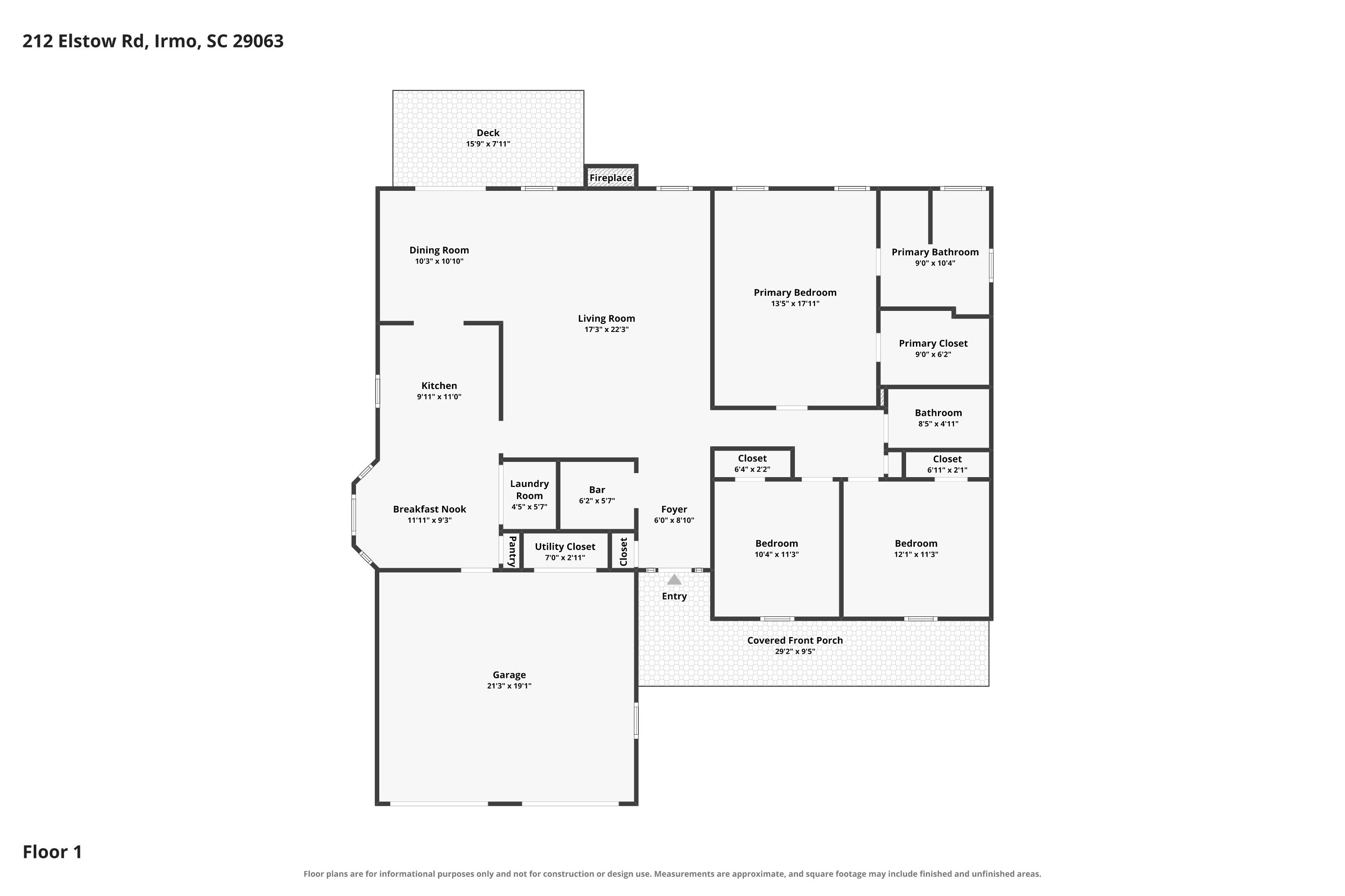 Floor 1 floor plan of 212 Elstow Rd, Irmo, SC 29063